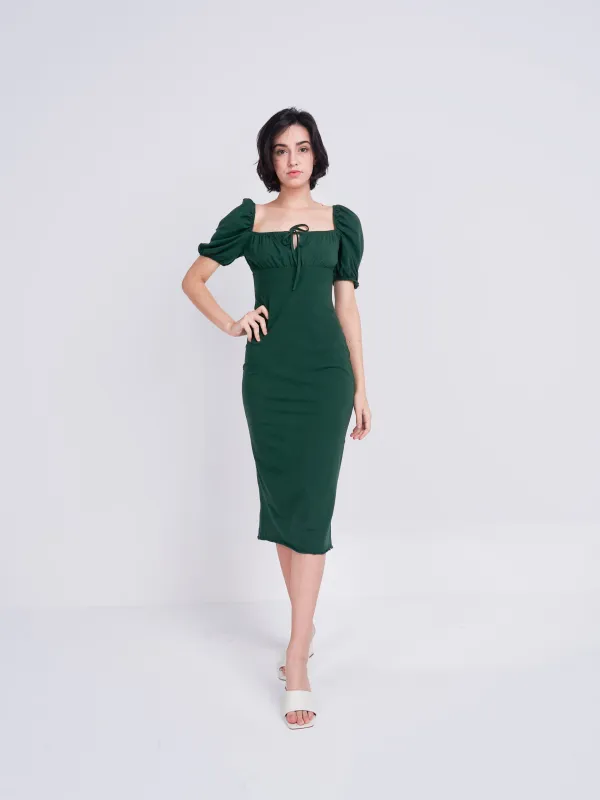 Glamorous Care Forest Green Tie Front Midi Dress sold by Glamorous