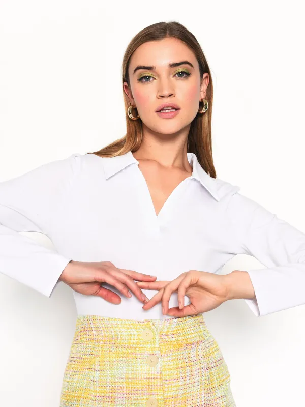 Glamorous White V-Neck Collar Bodysuit made by Glamorous