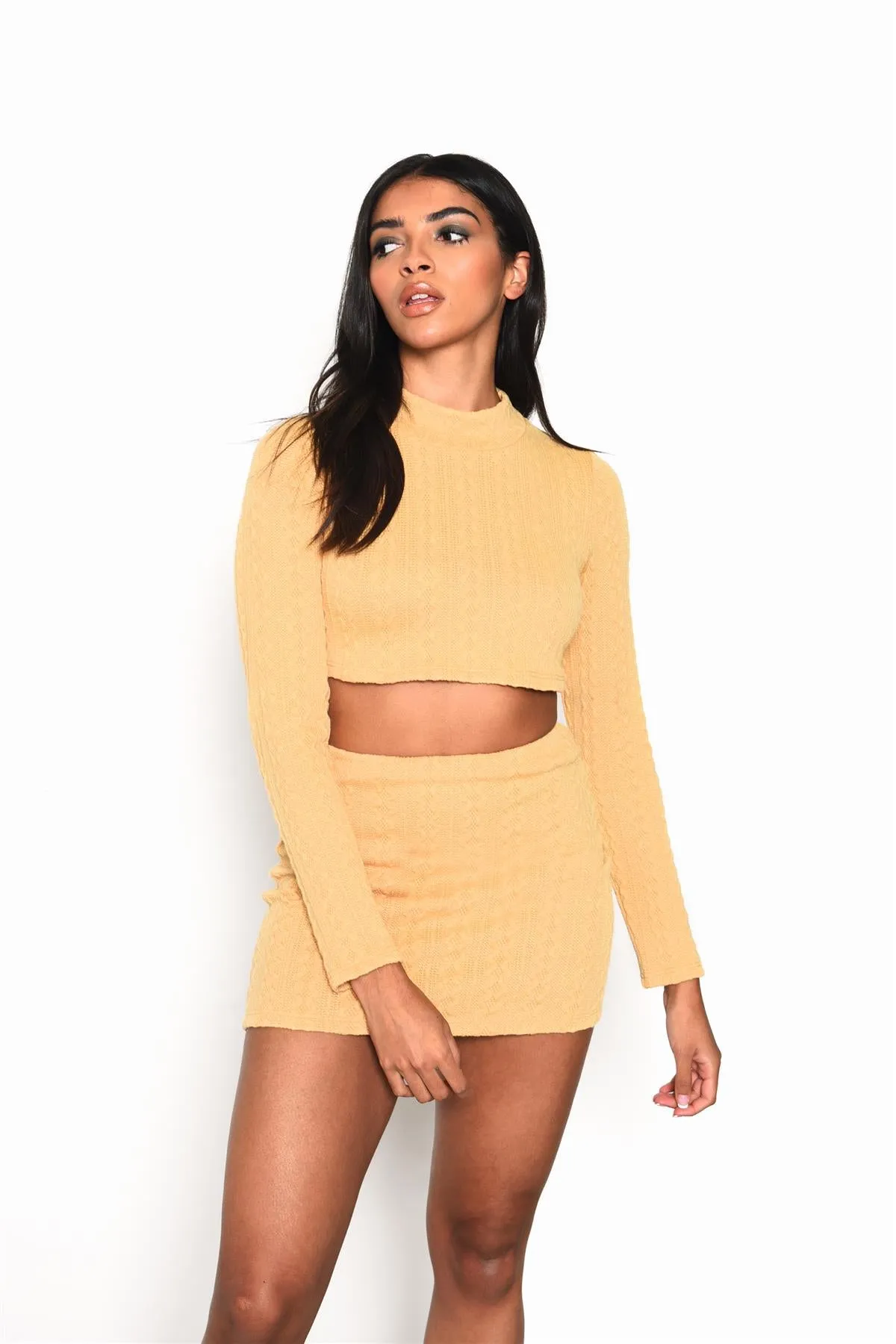 Golden-Yellow Cable-Knit Mini-Skirt sold by Glamorous product image thumbnail 3