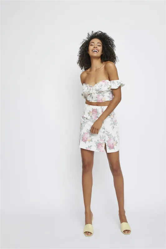 Large-Rose-Print Off-Shoulder Crop-Top sold by Glamorous