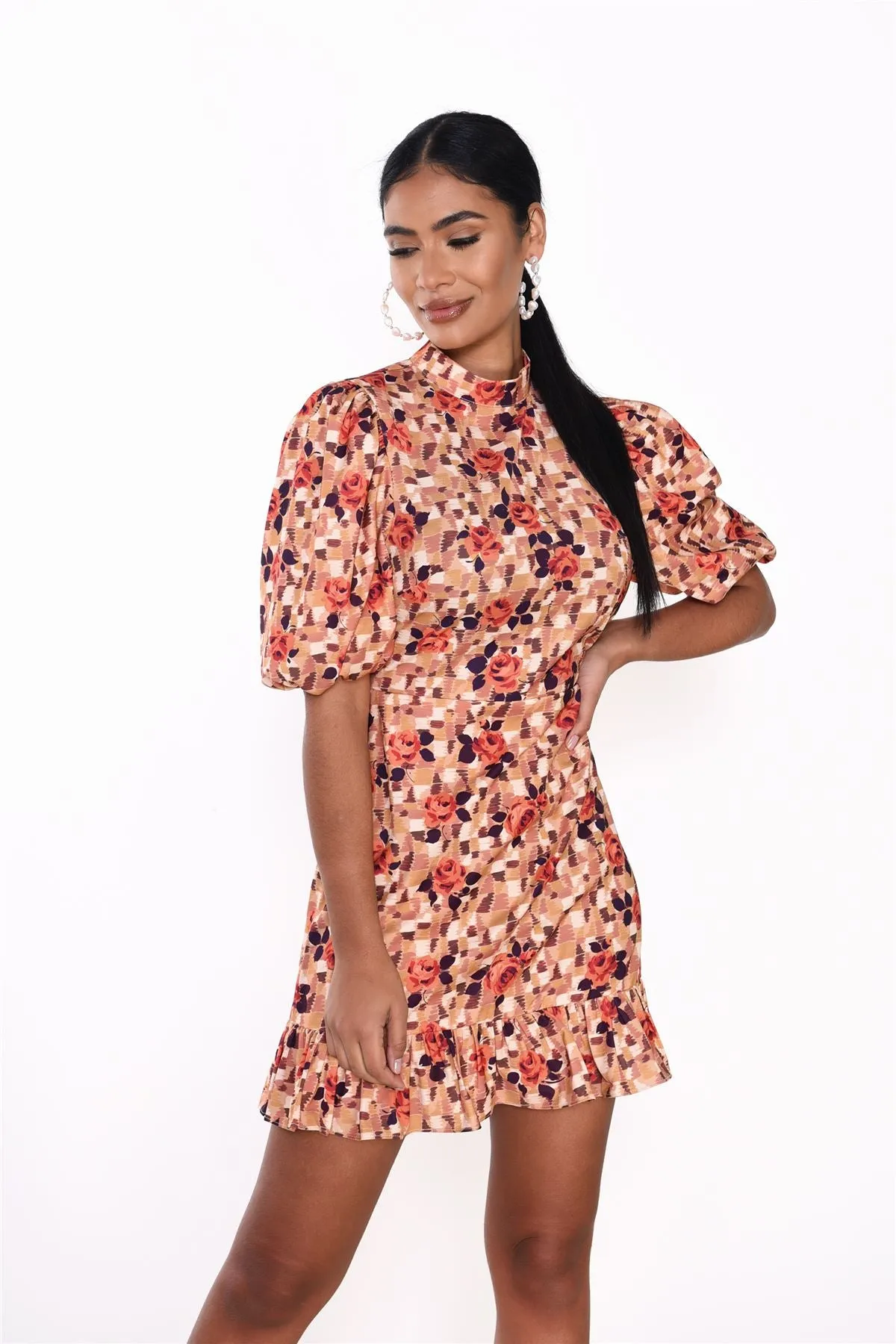 Brown-Rose Turtle-Neck Mini-Dress sold by Glamorous product image thumbnail 4