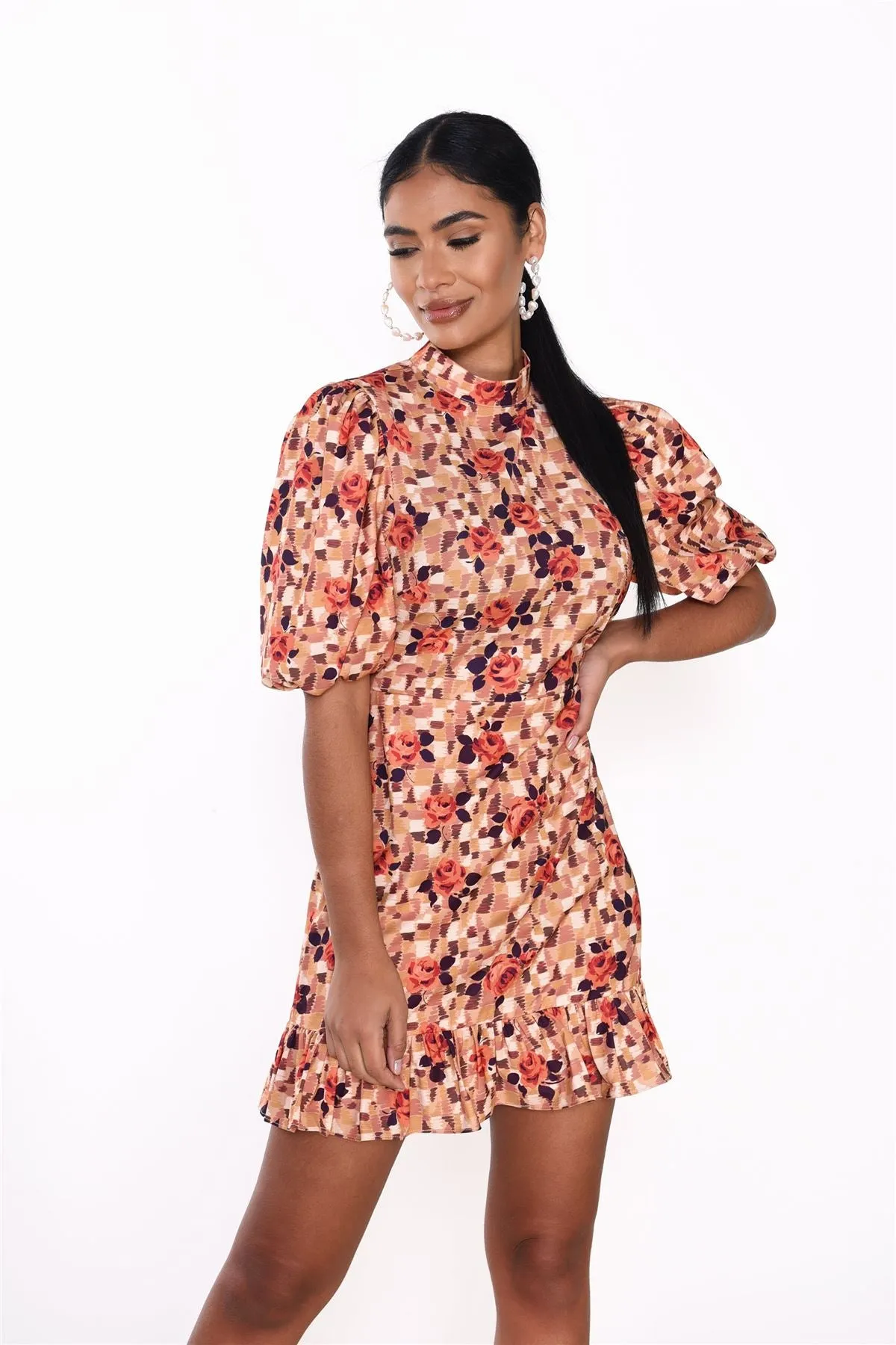 Brown-Rose Turtle-Neck Mini-Dress sold by Glamorous product image thumbnail 2