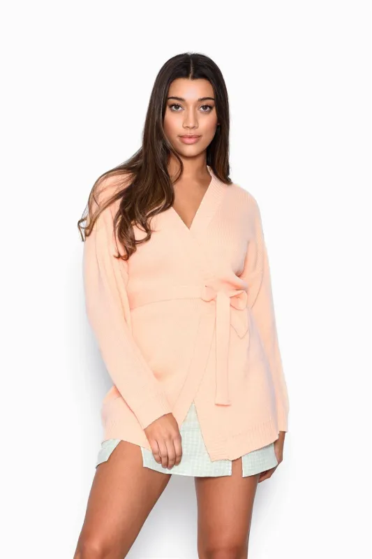 Apricot Wrap long sleeve-cardigan sold by Glamorous
