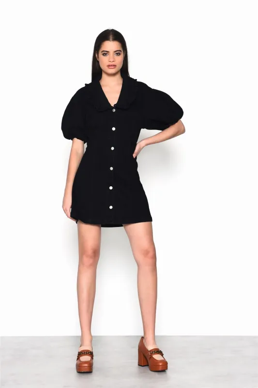 Black V-Neck Button Front Mini-Dress sold by Glamorous