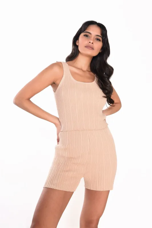 Beige Ribbed  Shorts made by Glamorous