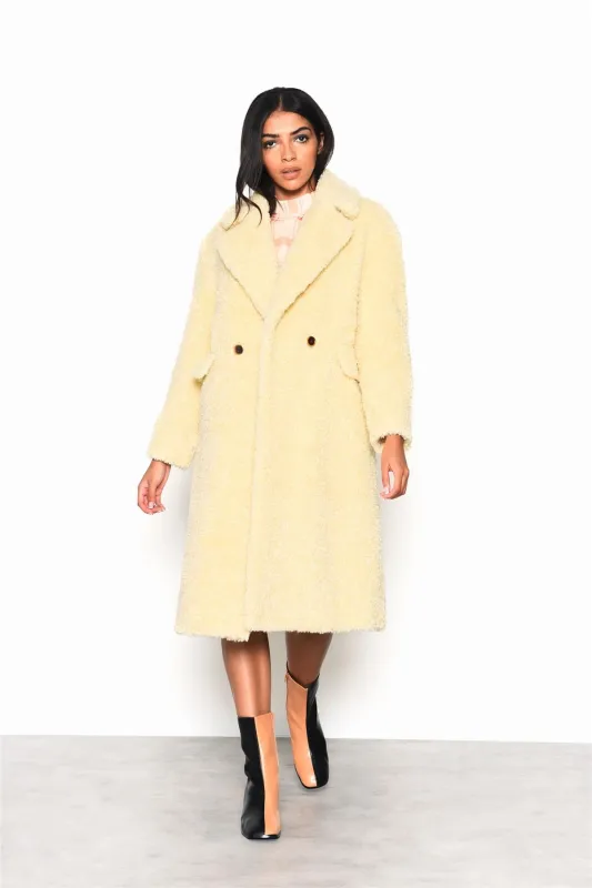 Pale-Yellow Collared Over-Coat sold by Glamorous