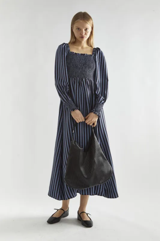 Blue-Black Stripe Shirred Midi-Dress sold by Glamorous