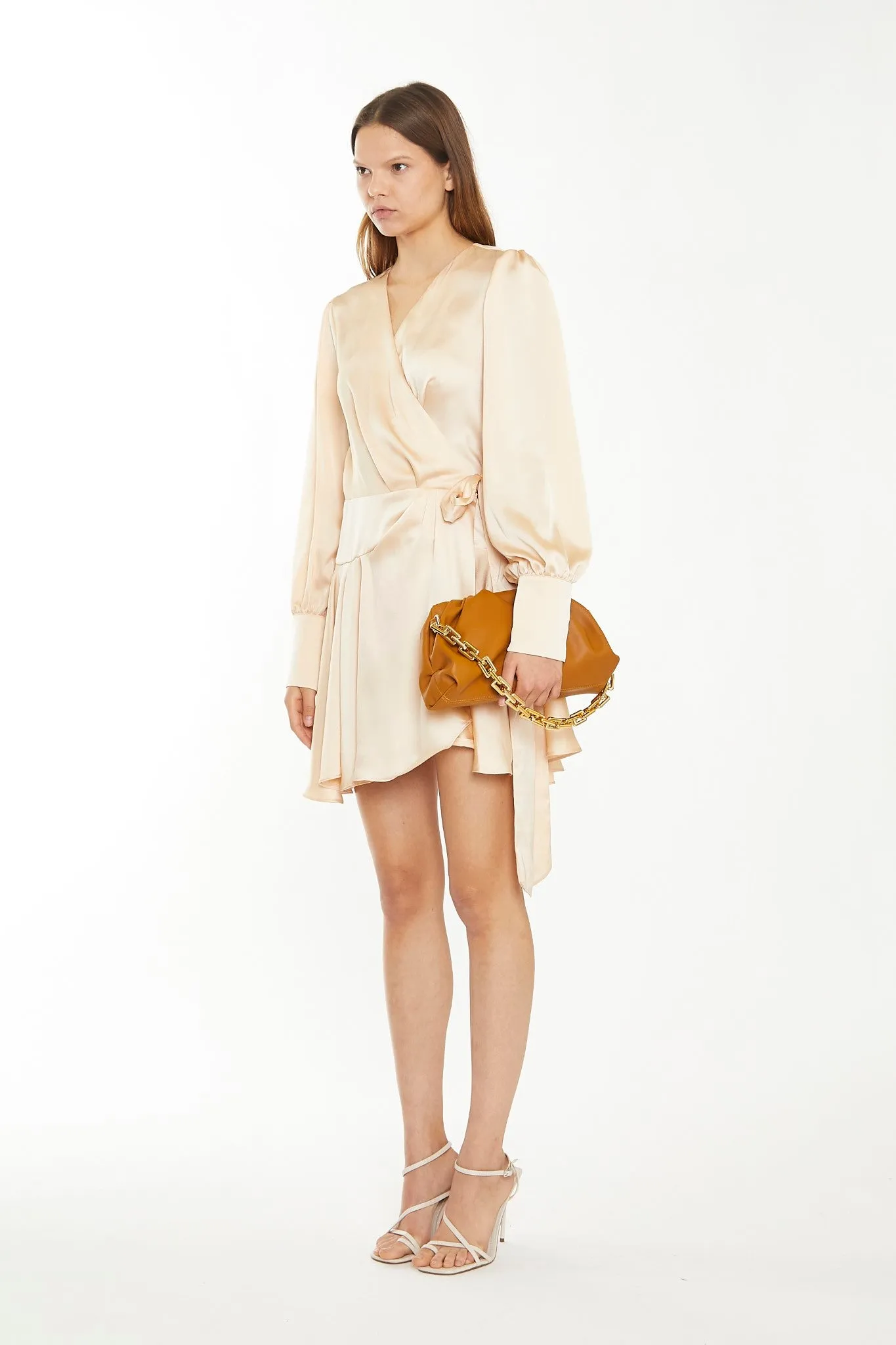 Peach Champagne Satin Wrap Mini-Dress sold by Glamorous product image thumbnail 3