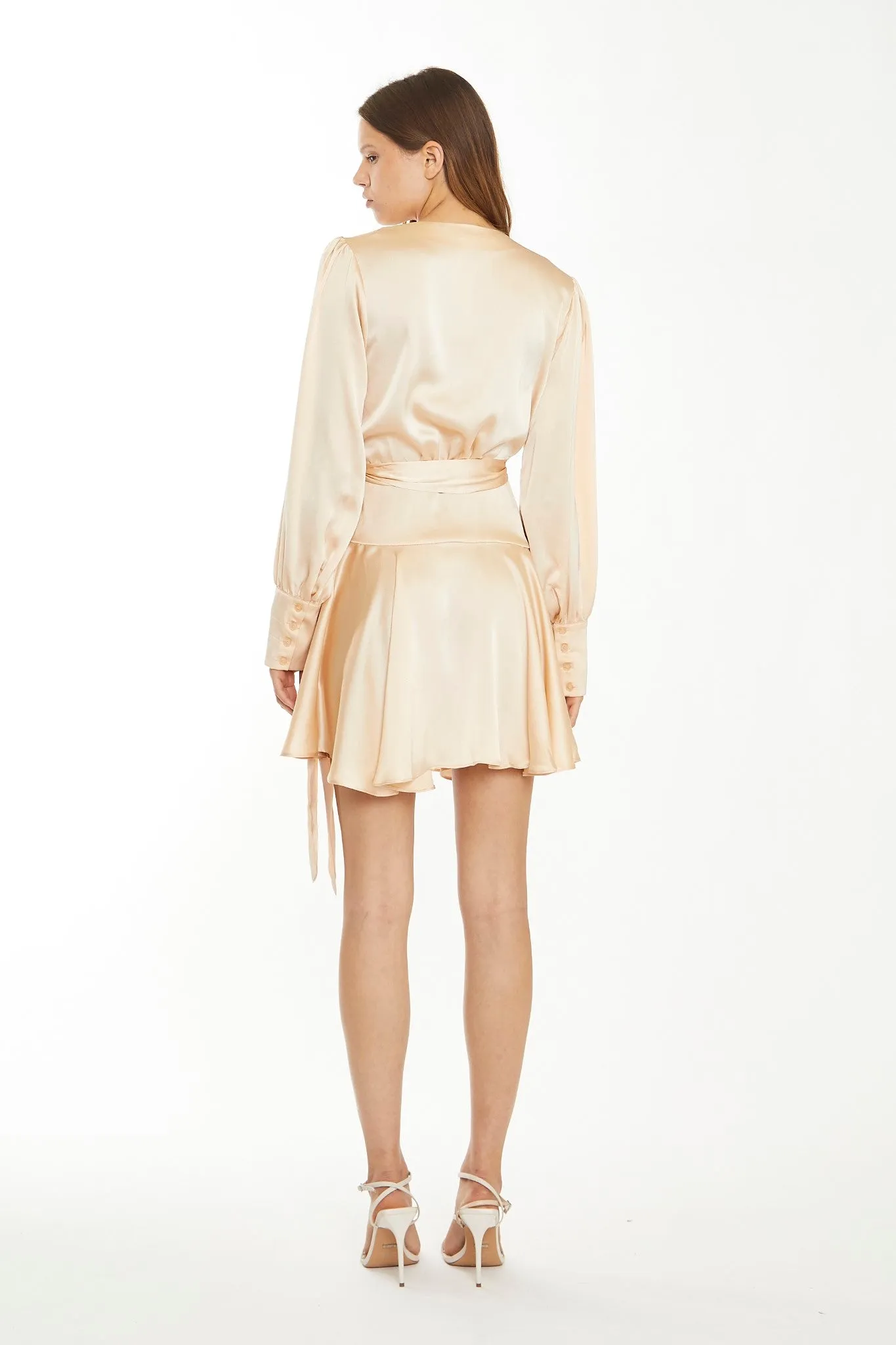 Peach Champagne Satin Wrap Mini-Dress sold by Glamorous product image thumbnail 2