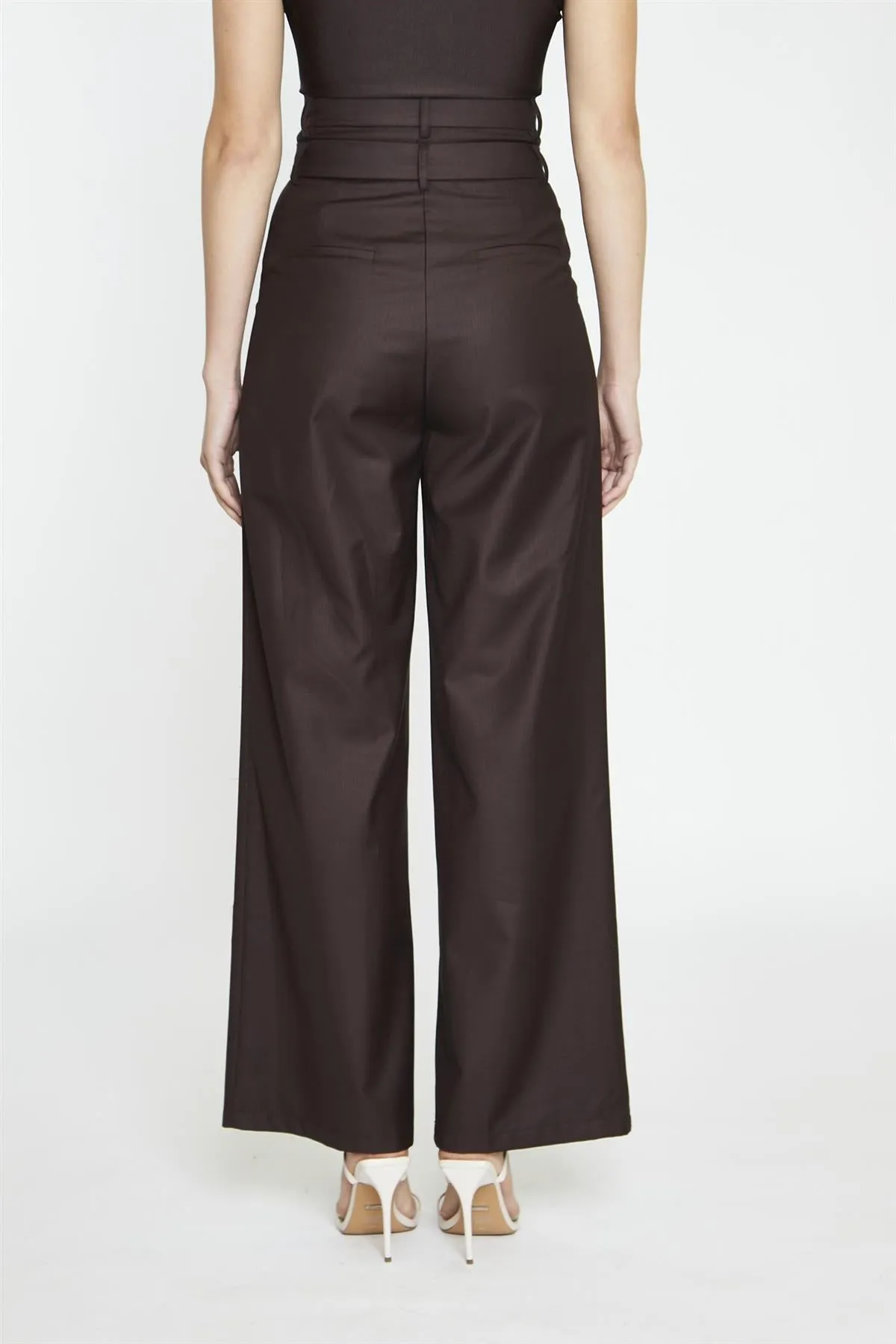 Dark-Brown Double Waisted Wide-Leg Trousers sold by Glamorous product image thumbnail 4