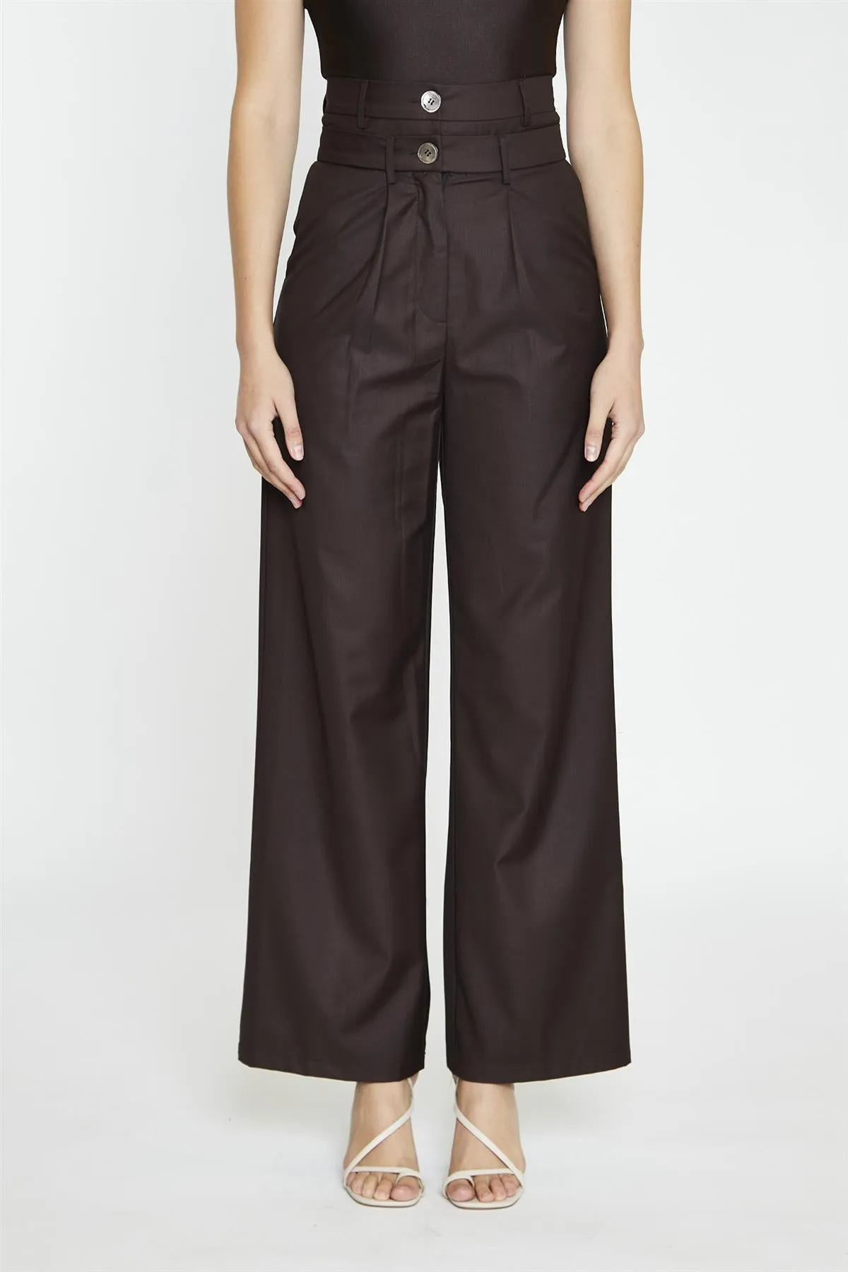 Dark-Brown Double Waisted Wide-Leg Trousers sold by Glamorous product image thumbnail 3