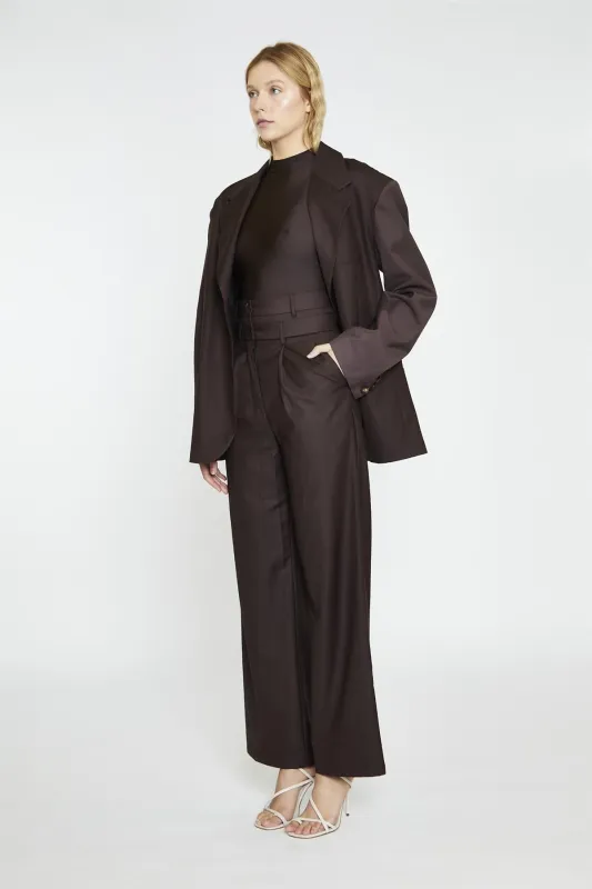 Dark-Brown Double Waisted Wide-Leg Trousers sold by Glamorous