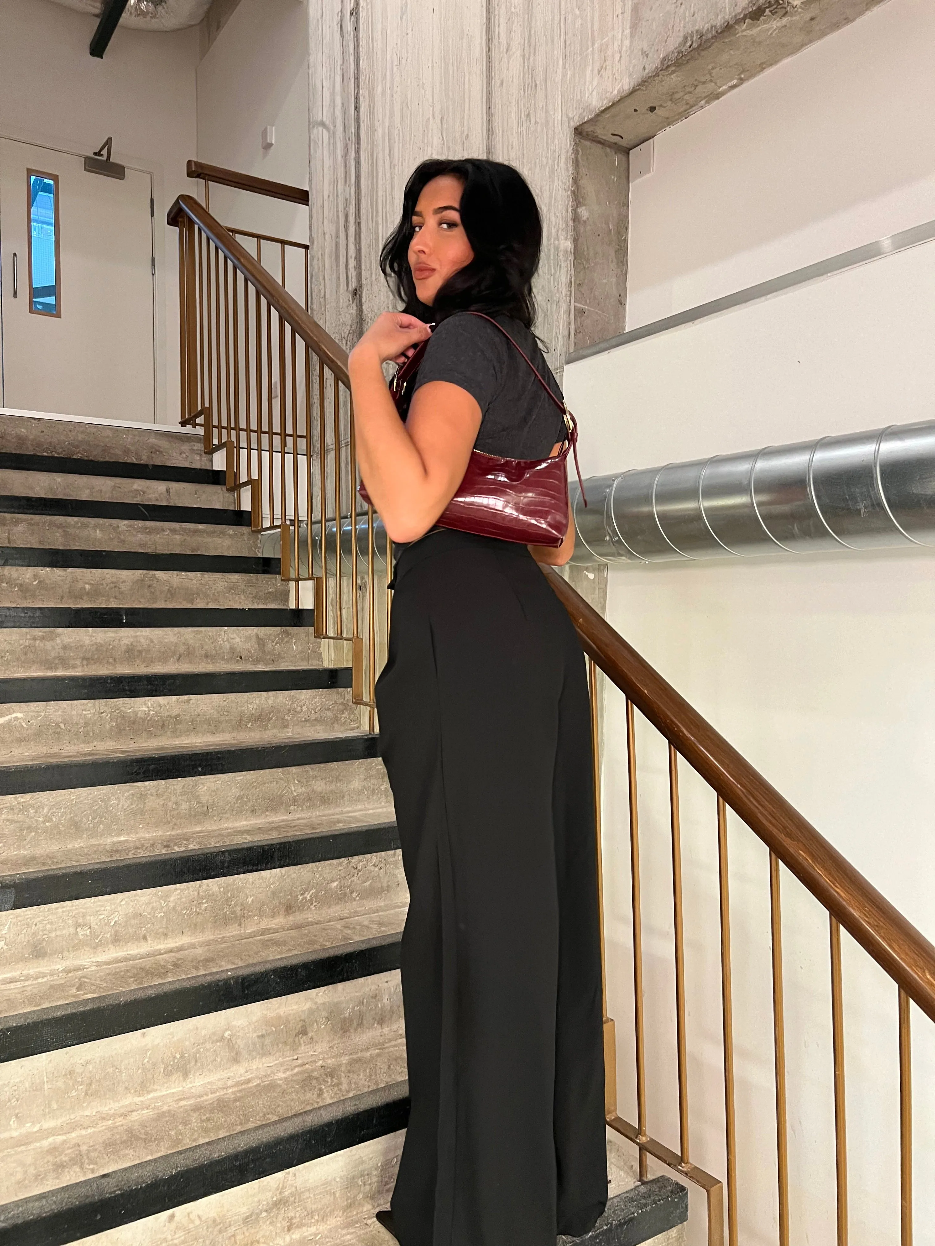 Black High-Waisted Wide-Leg Trousers sold by Glamorous product image thumbnail 3