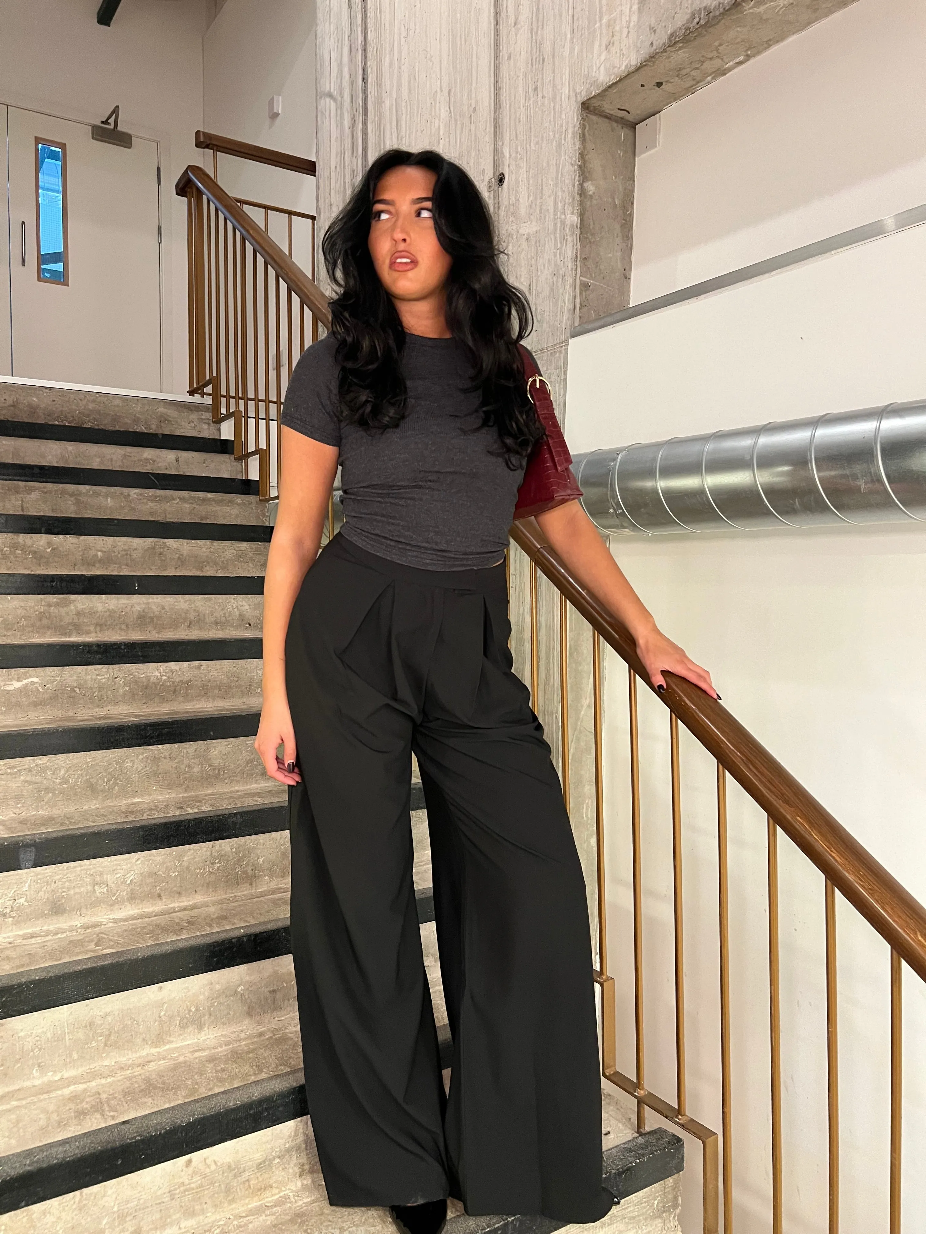Black High-Waisted Wide-Leg Trousers sold by Glamorous