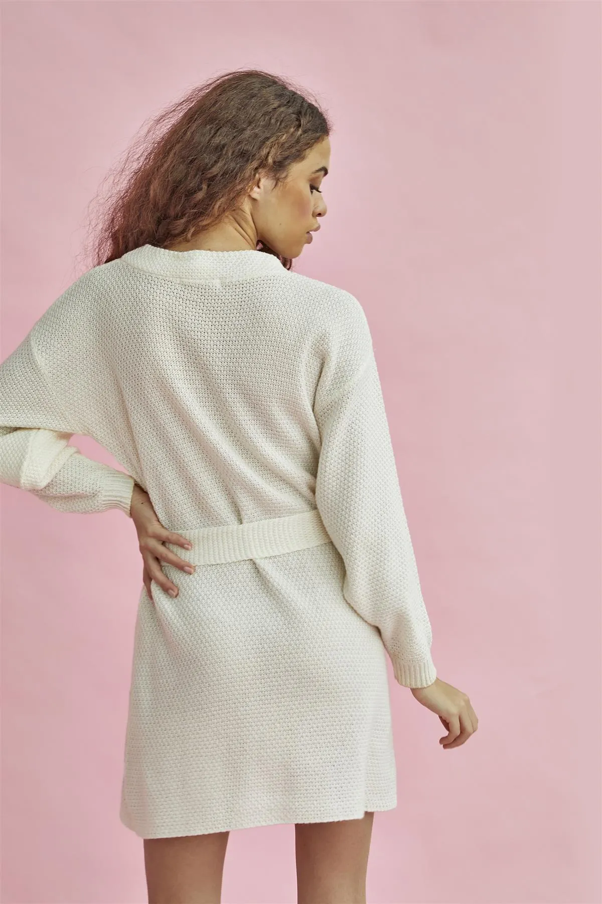True-Ecru Knitted Mini Dress with Tie Belt sold by Glamorous product image thumbnail 3