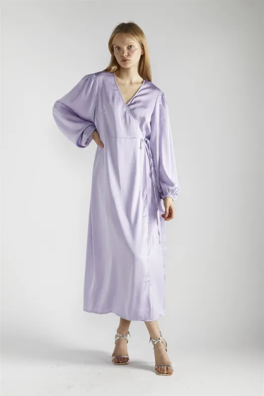 Lilac-Satin Wrap Midi-Dress sold by Glamorous