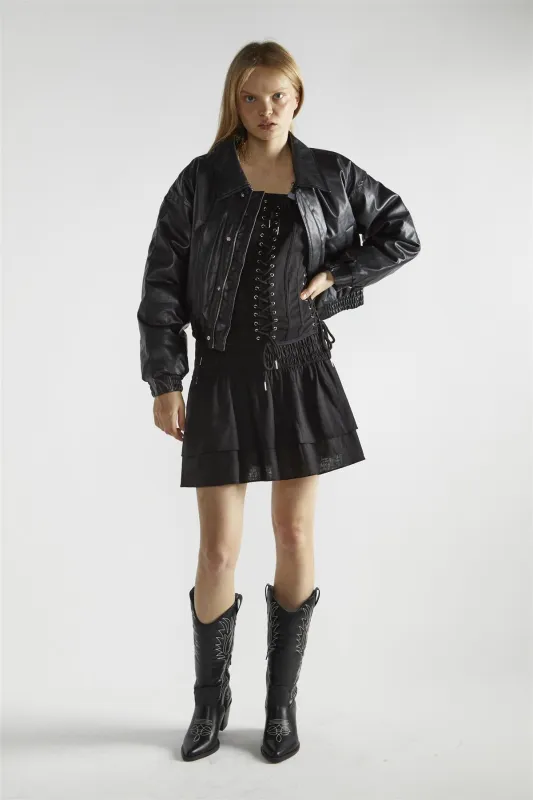 Black Cropped Bomber Jacket sold by Glamorous