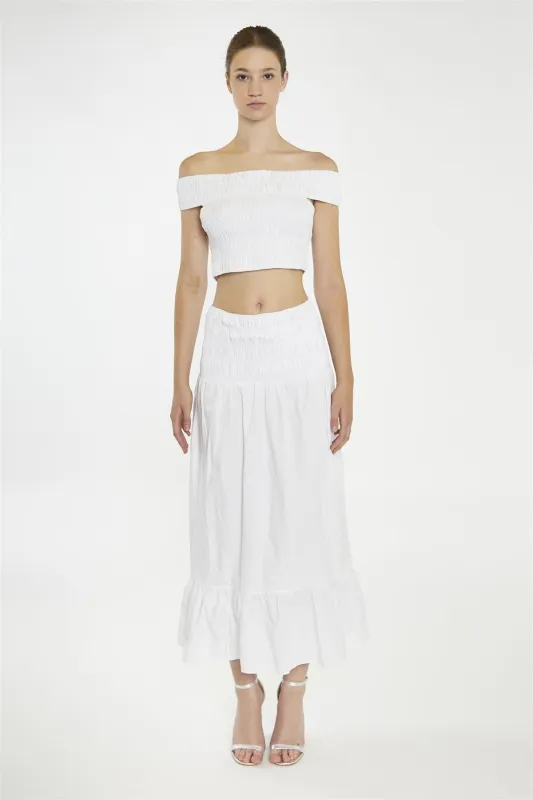 White Shirred-Waist Maxi-Skirt sold by Glamorous