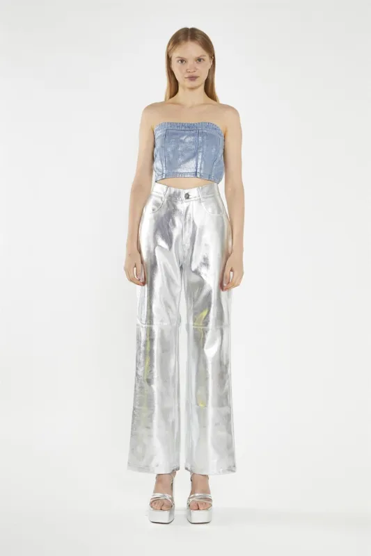 Silver-Pu Wide-Leg Crop-Trousers made by Glamorous