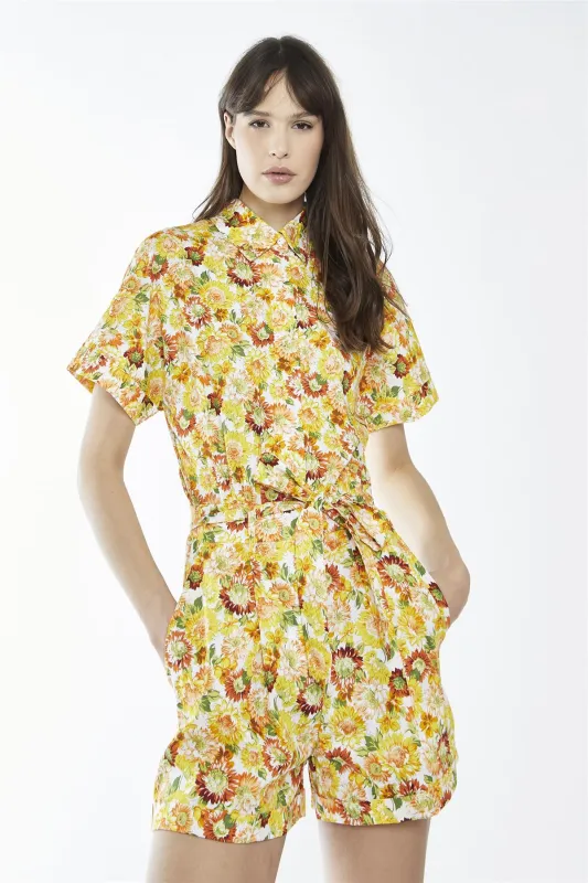 Sunflower Floral Belted Playsuit sold by Glamorous