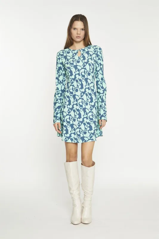 Green Abstract-Bubble Long-Sleeve Mini-Dress sold by Glamorous