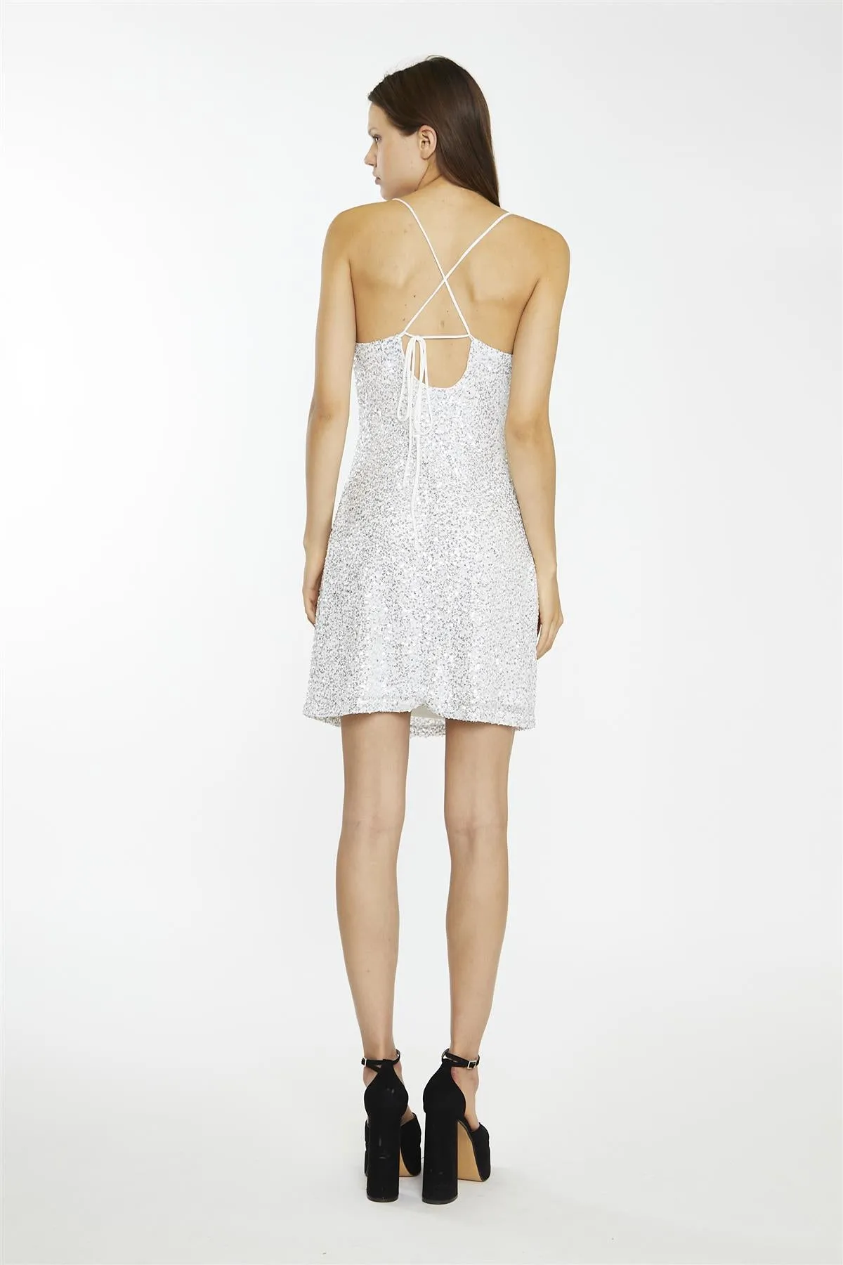 Silver Micro-Sequin Cowl-neck Mini-Dress sold by Glamorous product image thumbnail 2
