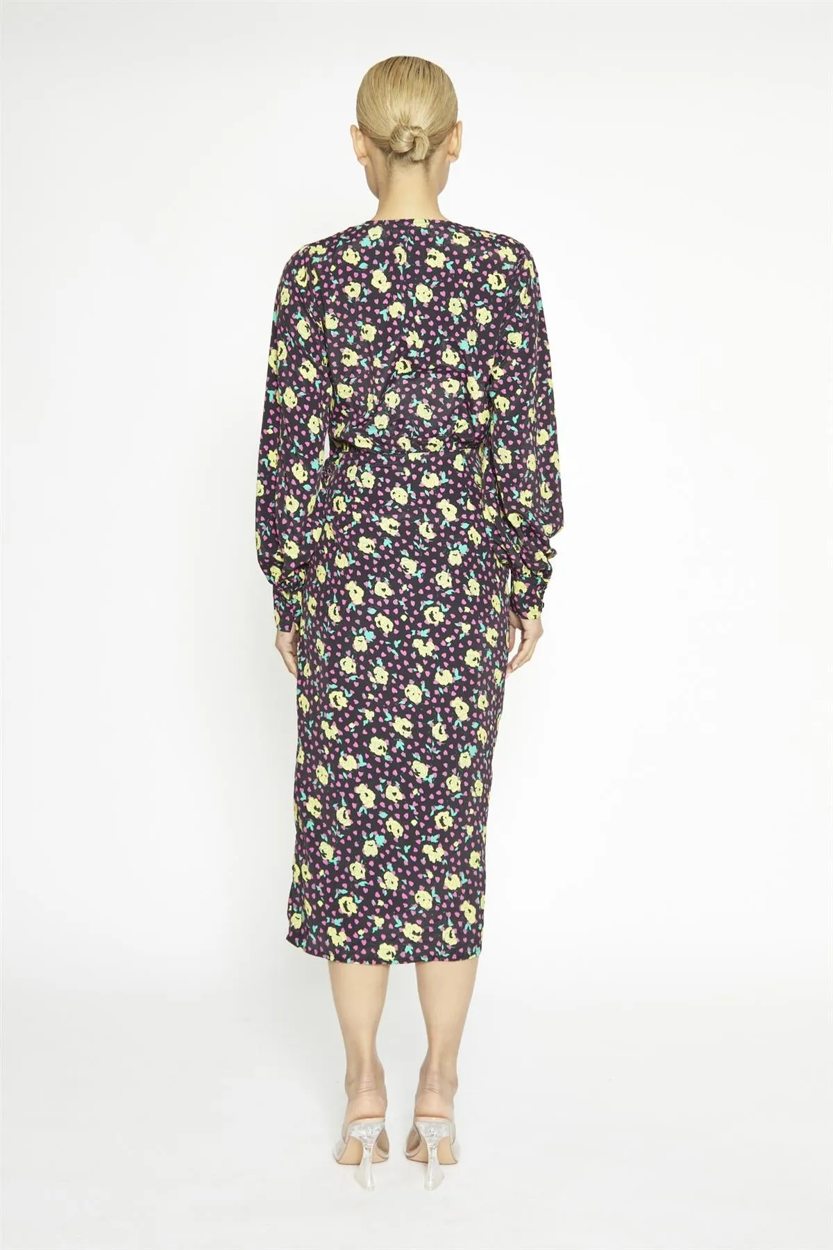 Black Multi-Roses Wrap Midi-Dress sold by Glamorous product image thumbnail 2