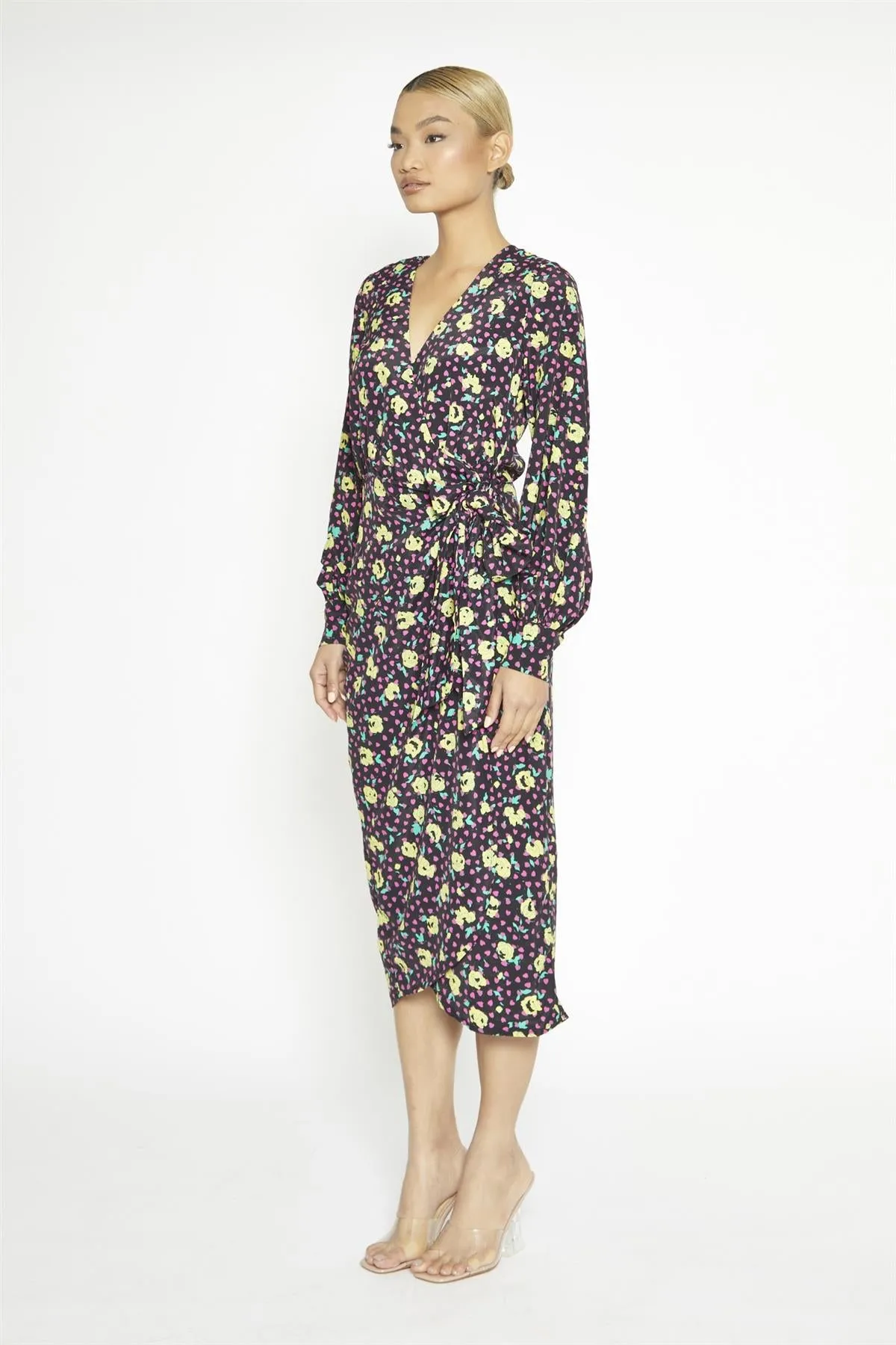 Black Multi-Roses Wrap Midi-Dress sold by Glamorous product image thumbnail 4