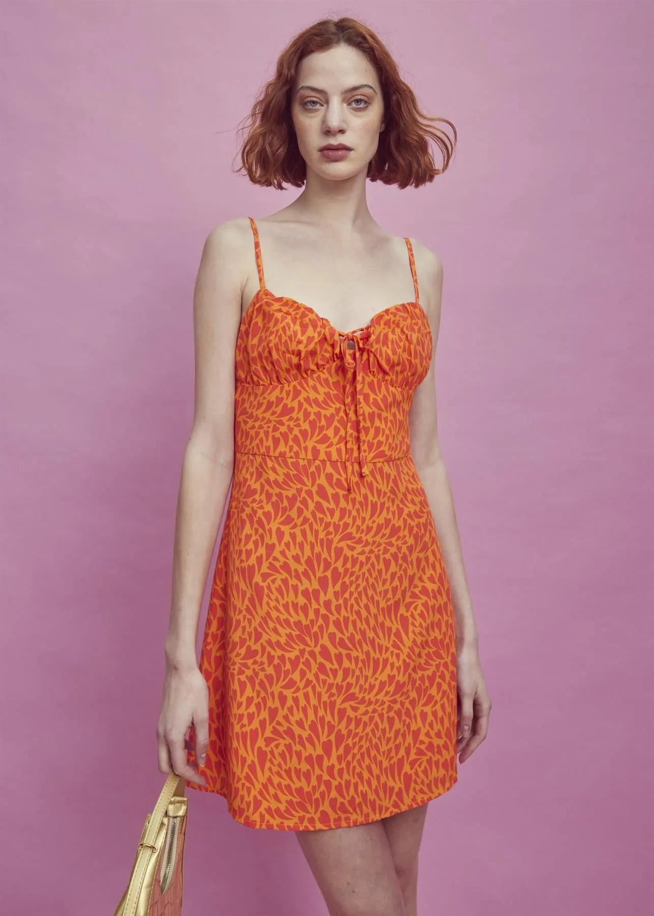 Lexie Ruched Bust Mini-Dress -Orange/Red Heart sold by Glamorous