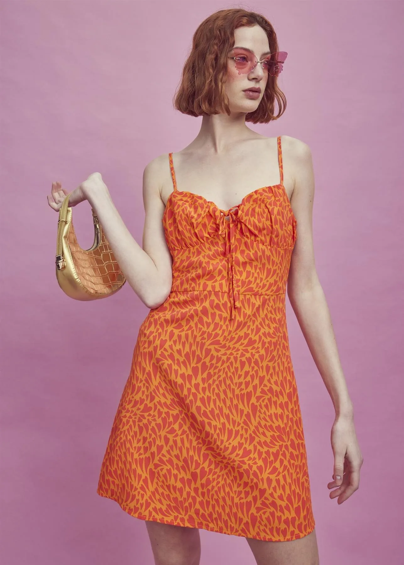 Lexie Ruched Bust Mini-Dress -Orange/Red Heart sold by Glamorous product image thumbnail 4