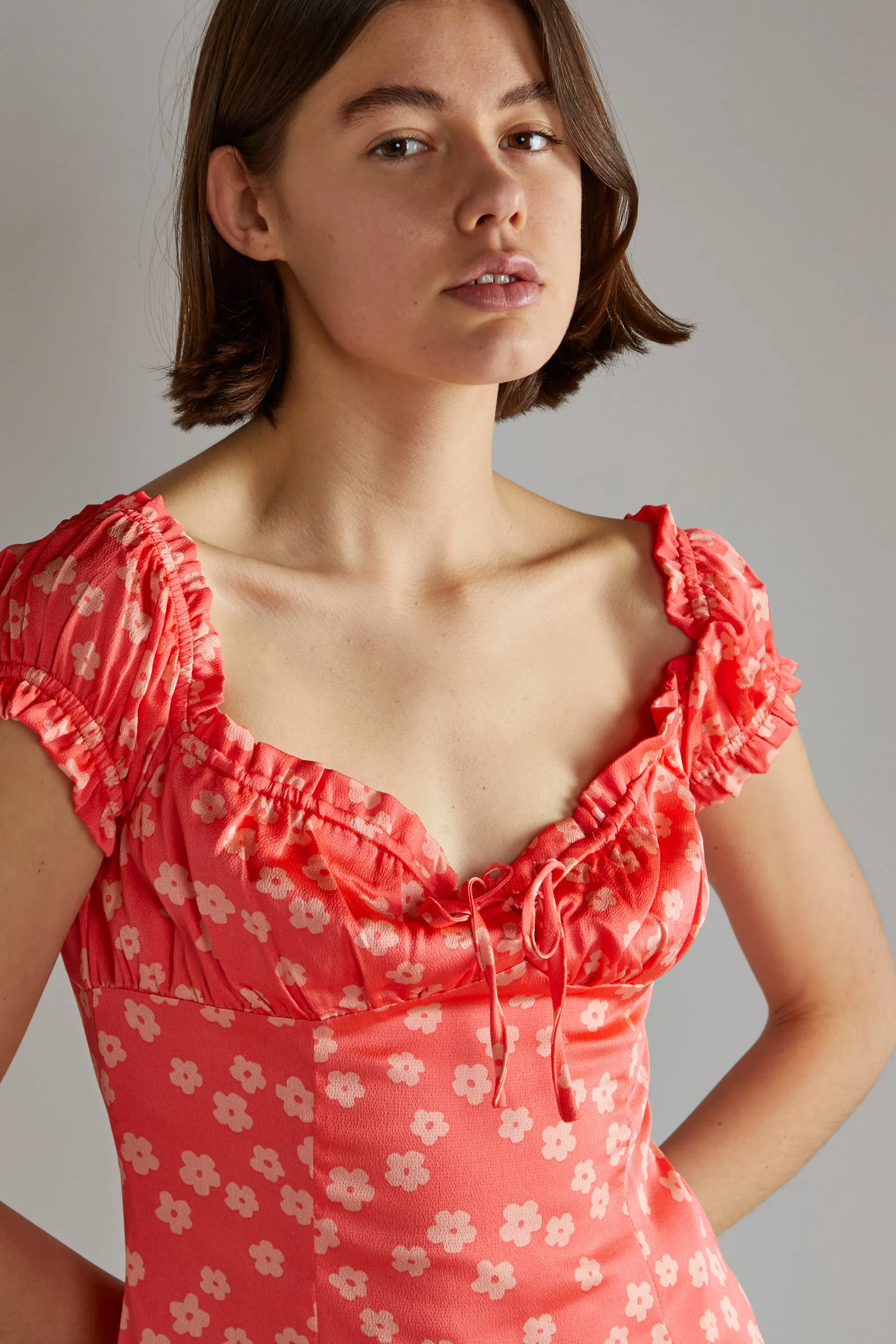 Coral-Pink Daisy Milkmaid Mini-Dress sold by Glamorous product image thumbnail 4