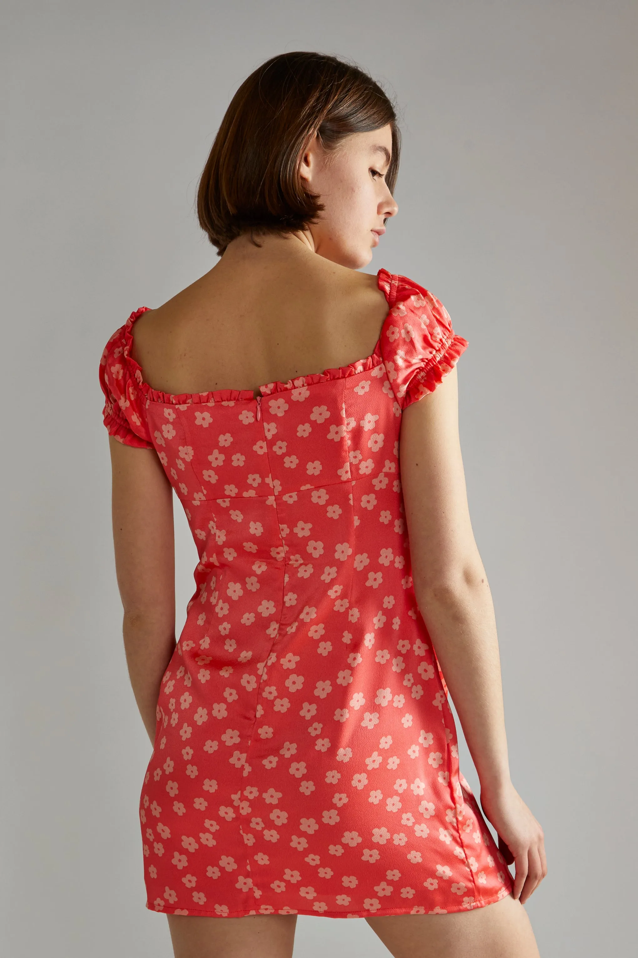 Coral-Pink Daisy Milkmaid Mini-Dress sold by Glamorous product image thumbnail 2