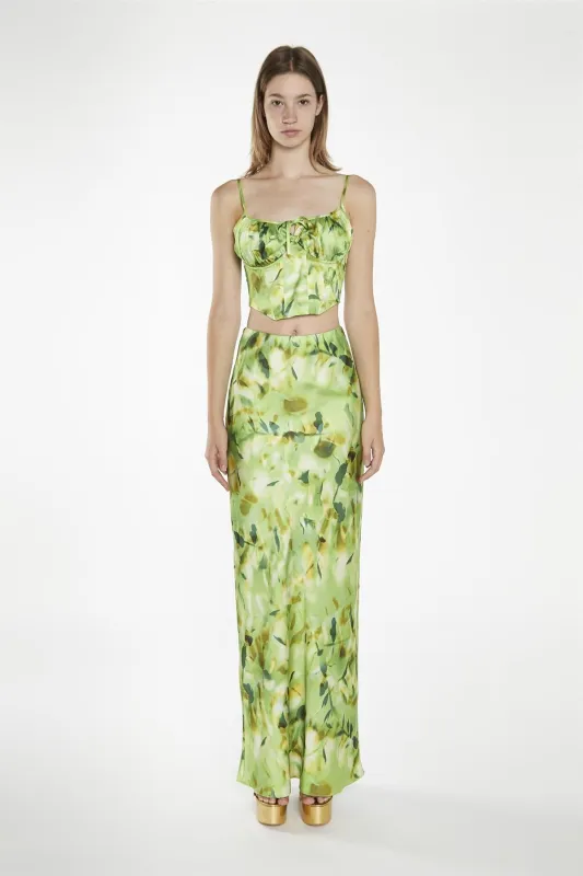 Green Multi-Blur Bias-Cut Maxi-Skirt made by Glamorous