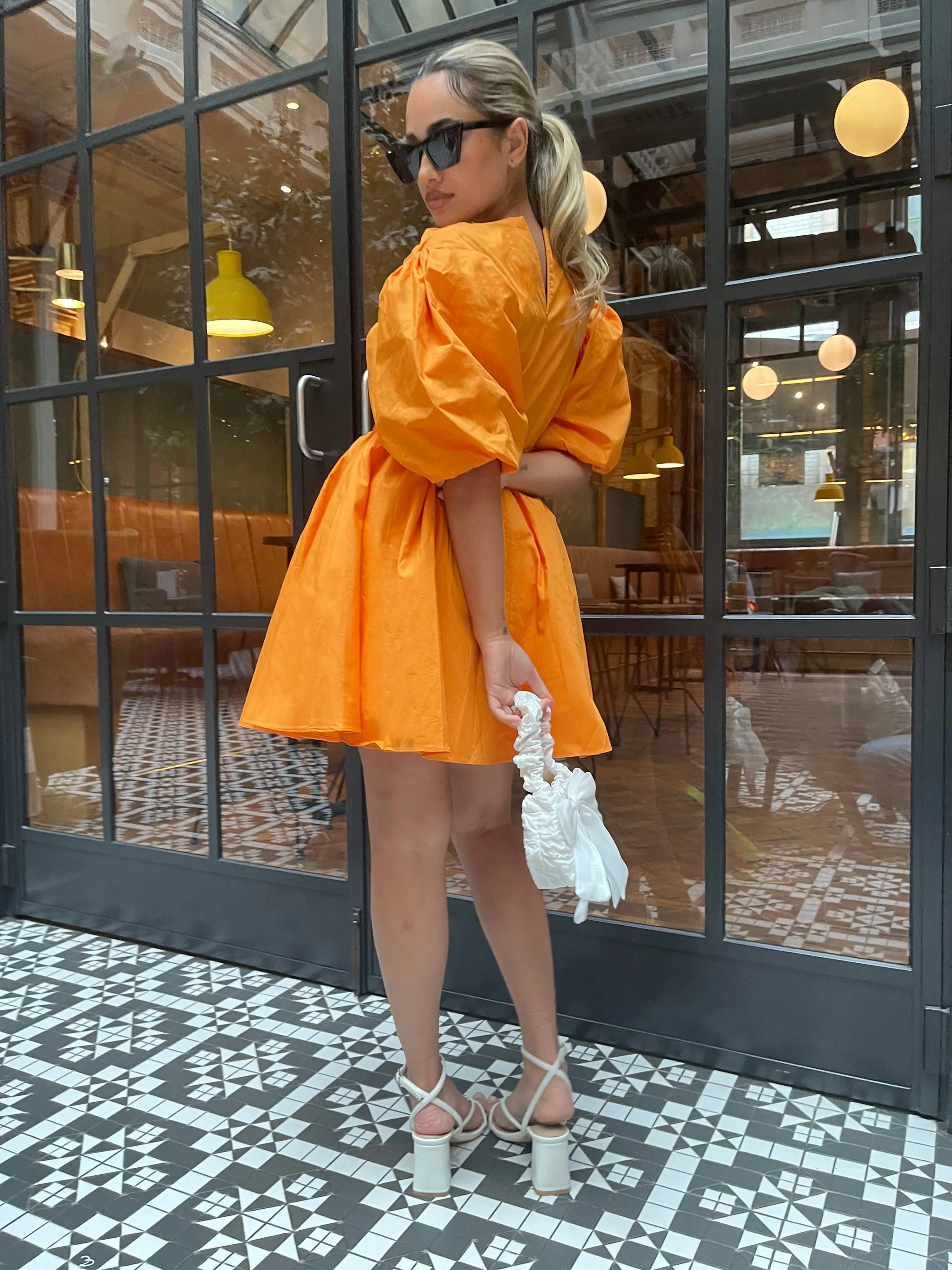 Bright-Orange Puff-Sleeve Skater Mini-Dress sold by Glamorous product image thumbnail 2