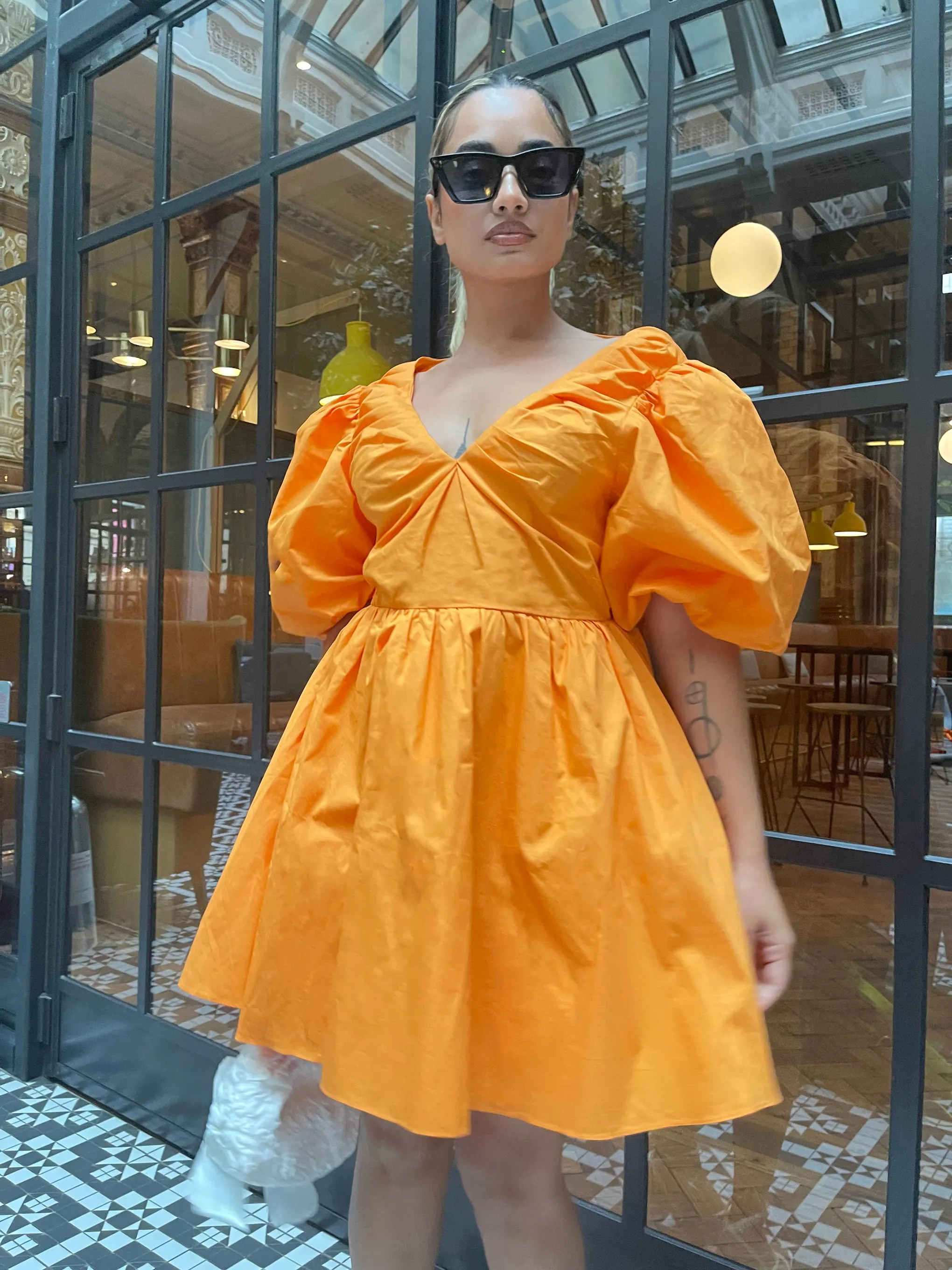 Bright-Orange Puff-Sleeve Skater Mini-Dress sold by Glamorous product image thumbnail 4