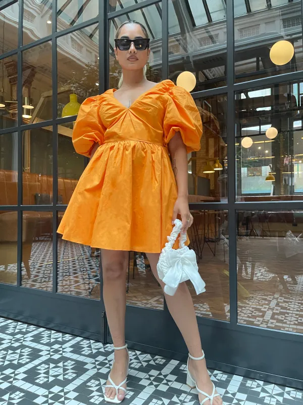 Bright-Orange Puff-Sleeve Skater Mini-Dress made by Glamorous
