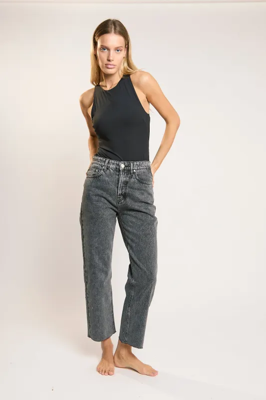 Black Acid-Wash Straight Leg Jeans sold by Glamorous