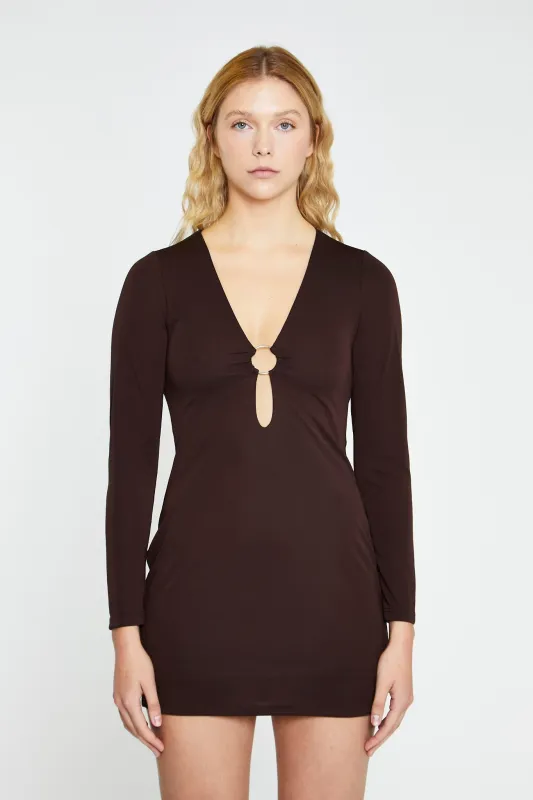 Dark Brown Deep V-neck Mini-Dress sold by Glamorous