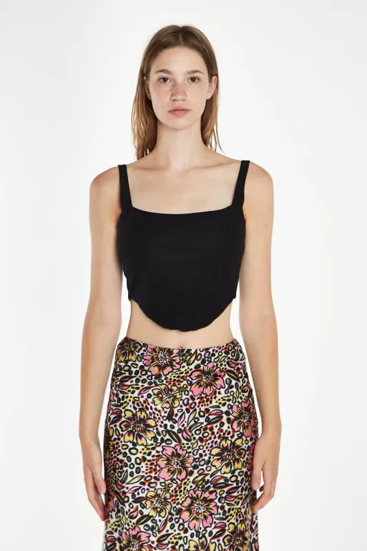 Black Mesh Lace-Up Corset Top sold by Glamorous