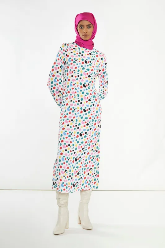 Abstract Spot Long-Sleeve Midi-Dress sold by Glamorous