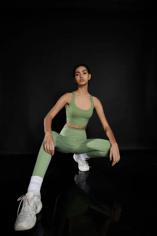 Fern Green Cross Back Sports Bra sold by Glamorous