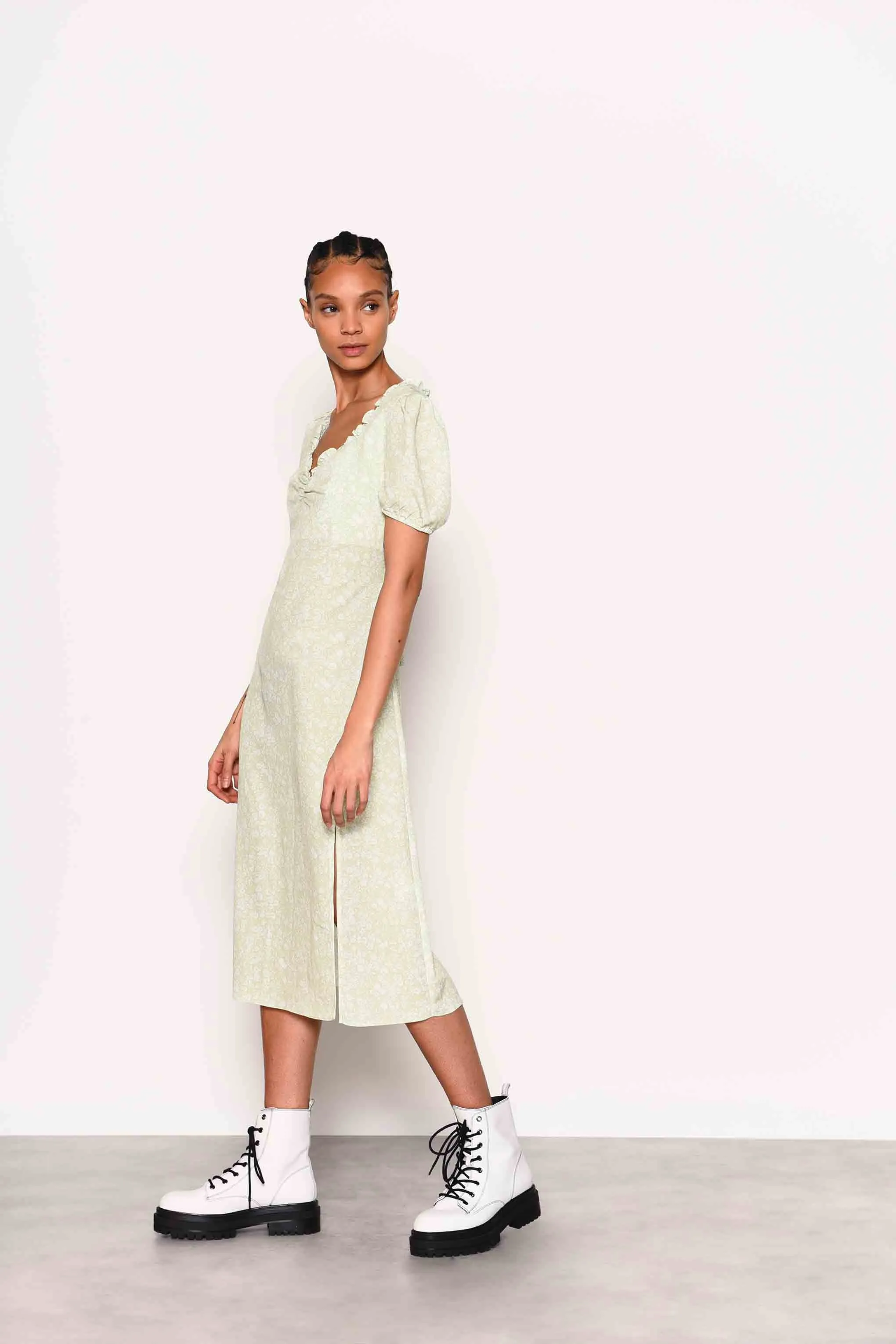 Glamorous Green Ditsy Print Side Split Midi Dress sold by Glamorous