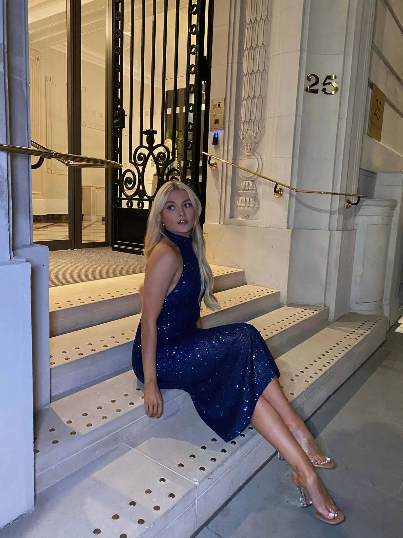 Glamorous Navy Peony Sequin Halter Neck Midi Dress sold by Glamorous product image thumbnail 3