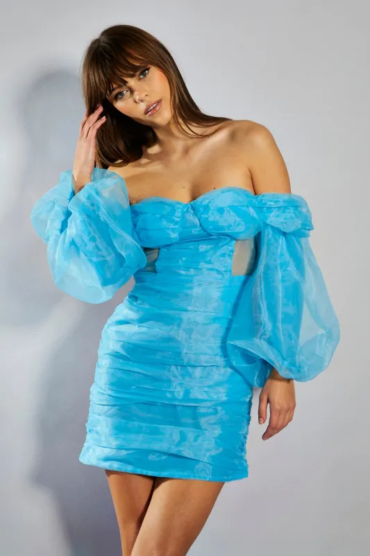 Glamorous Collection Teal Bardot Corset Mini Dress sold by Glamorous