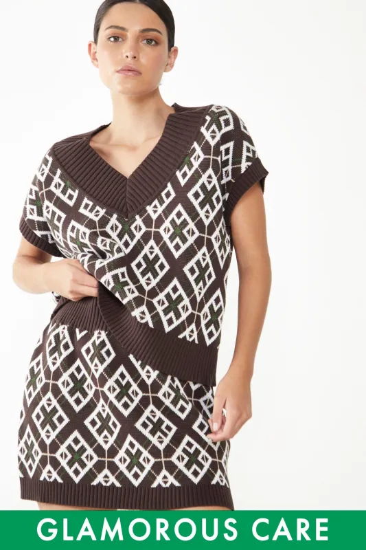 Glamorous Care Brown Geometric Mini Skirt made by Glamorous