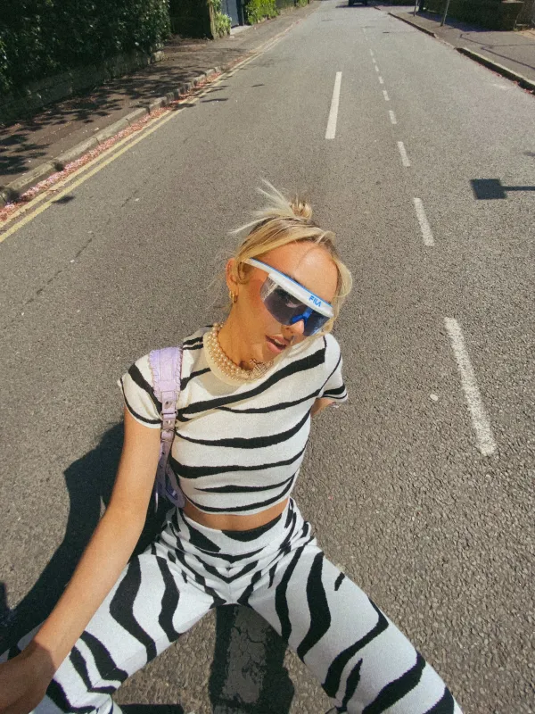 Glamorous White Black Zebra Knitted Crop Top made by Glamorous