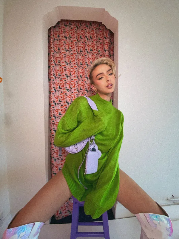 Glamorous Bright Green Knitted Mini Jumper Dress sold by Glamorous