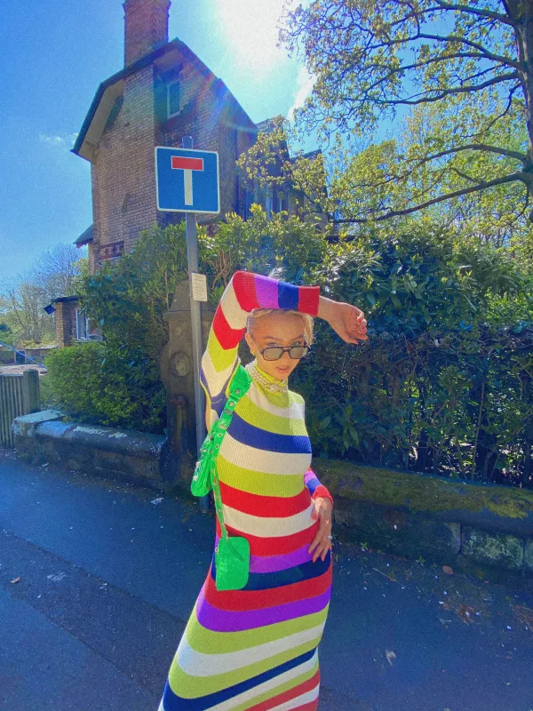 Glamorous Multi Stripe Knitted Midi Dress with Open Back sold by Glamorous