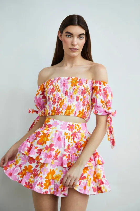 Glamorous Collection Smocked Bardot Puff Sleeve Crop Top sold by Glamorous