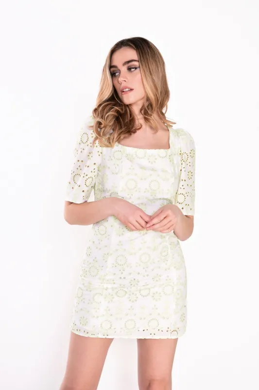 Glamorous Collection White Green Broderie Mini Dress sold by Glamorous